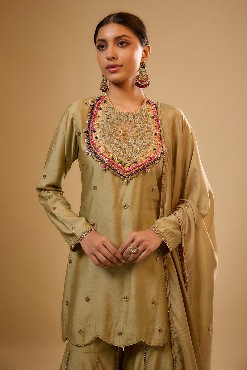 Nazakat Light Green Lotus Yoke Sharara Set