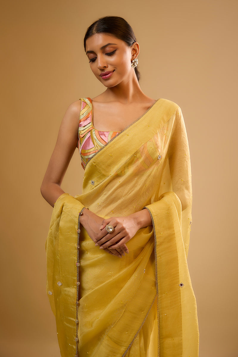 Nazakat Yellow Organza Saree Set