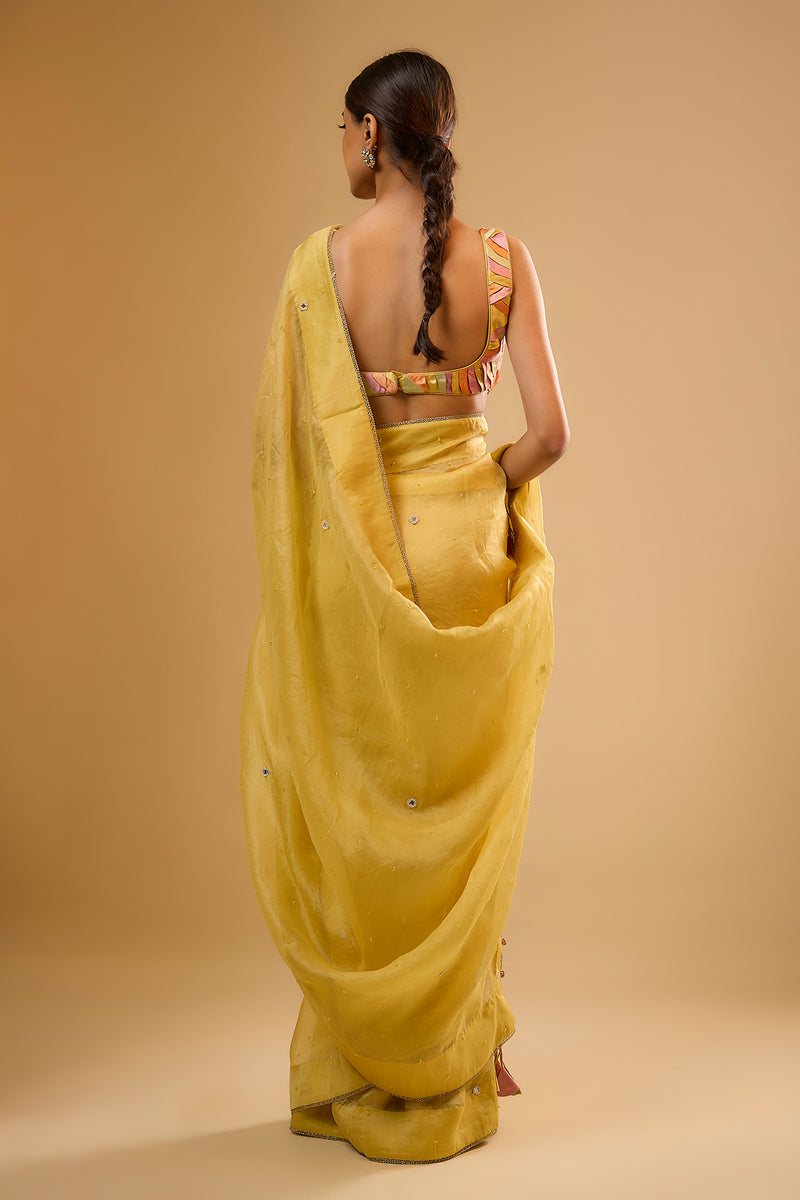 Nazakat Yellow Organza Saree Set