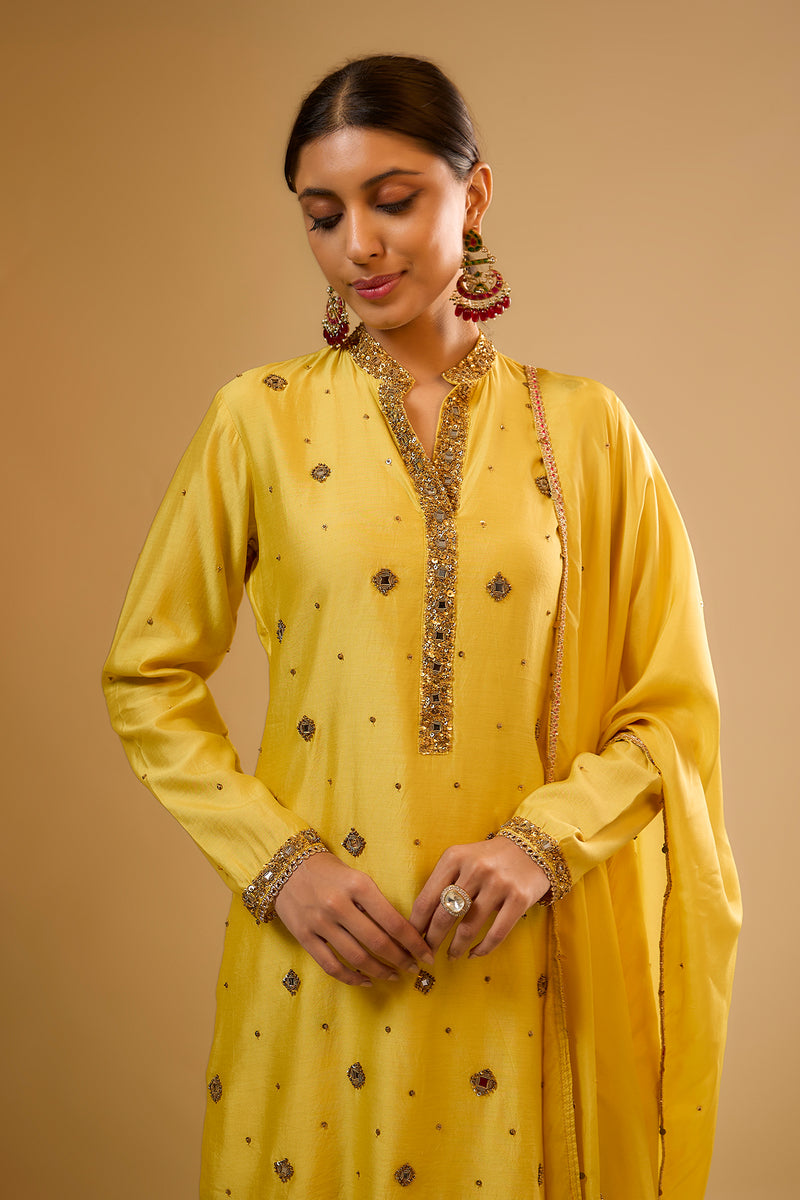 Nazakat Yellow Mirror Work Sharara Set