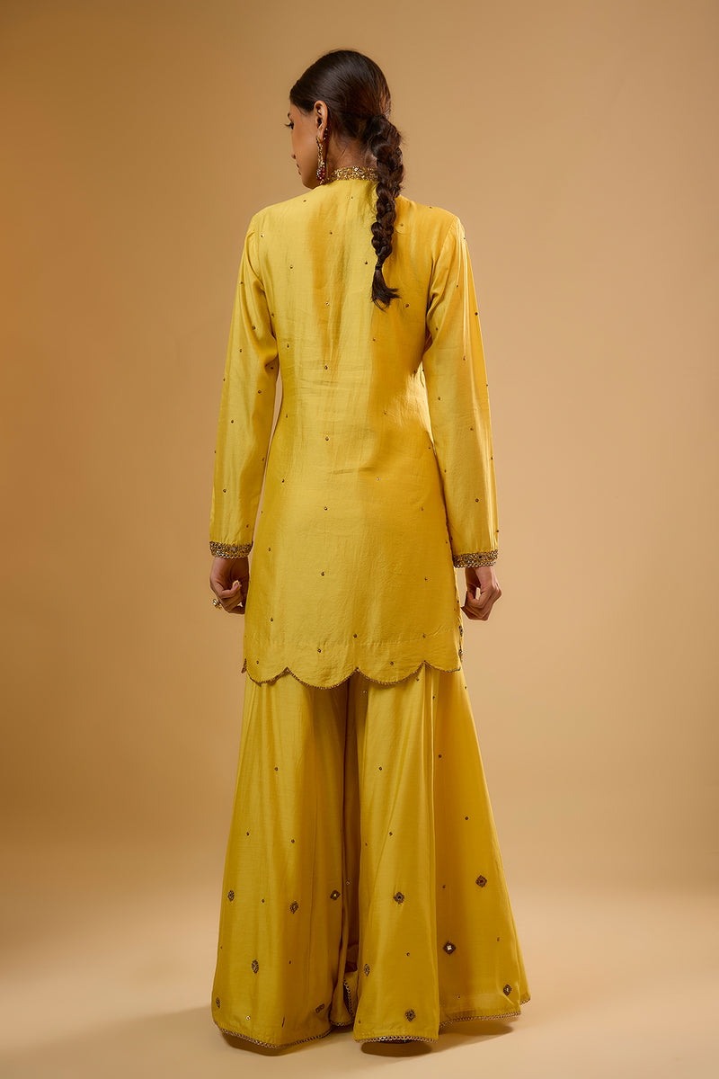 Nazakat Yellow Mirror Work Sharara Set
