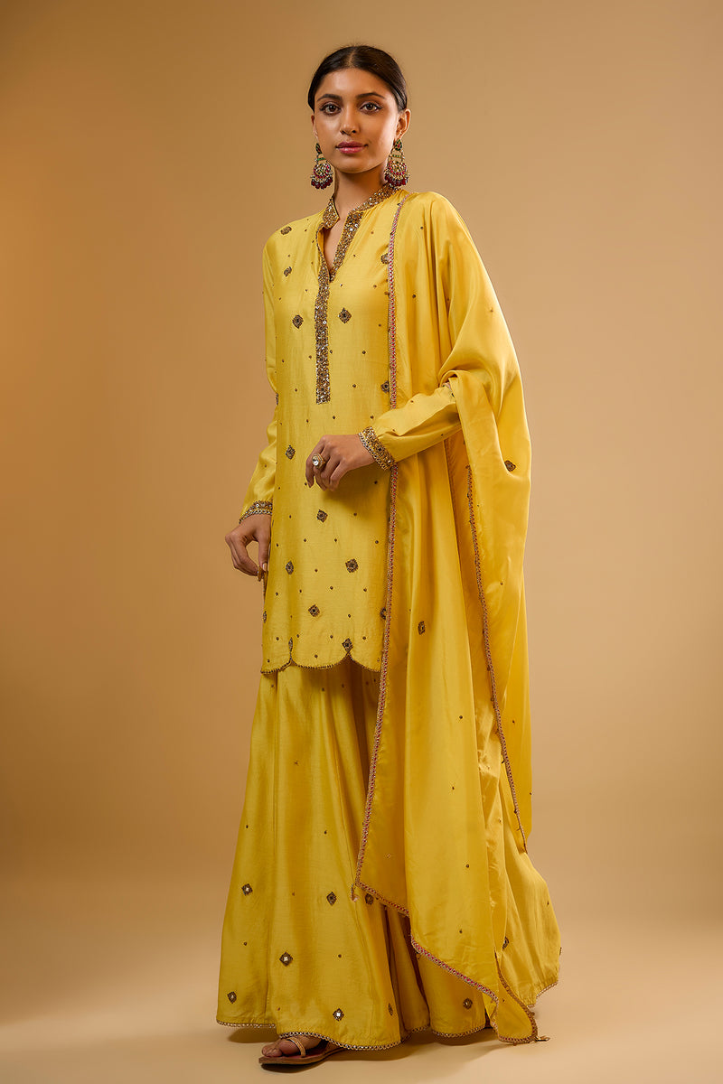Nazakat Yellow Mirror Work Sharara Set