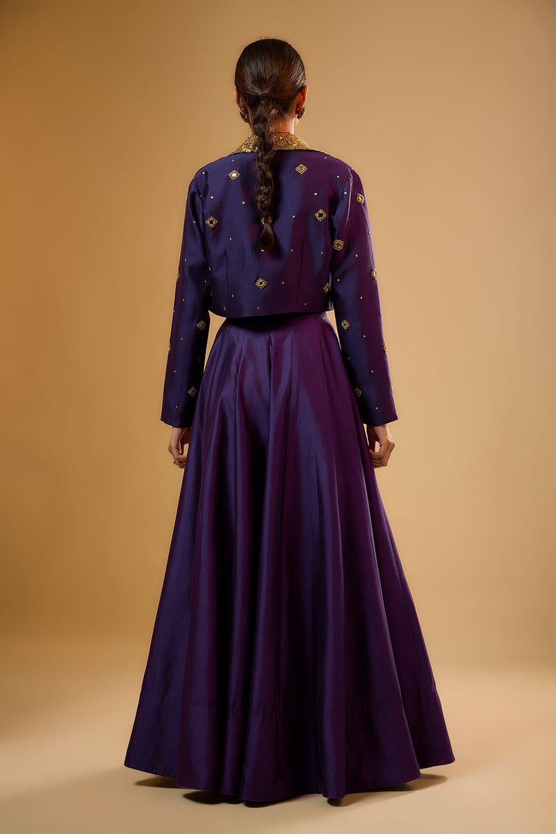 Nazakat Purple Mirror Butti Jacket Style Lehenga Set