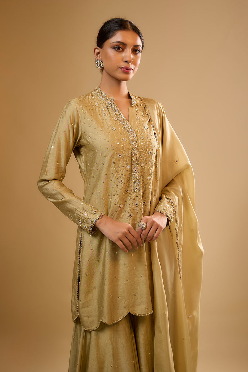 Nazakat Light Green Heavy Mirror Work Sharara Set