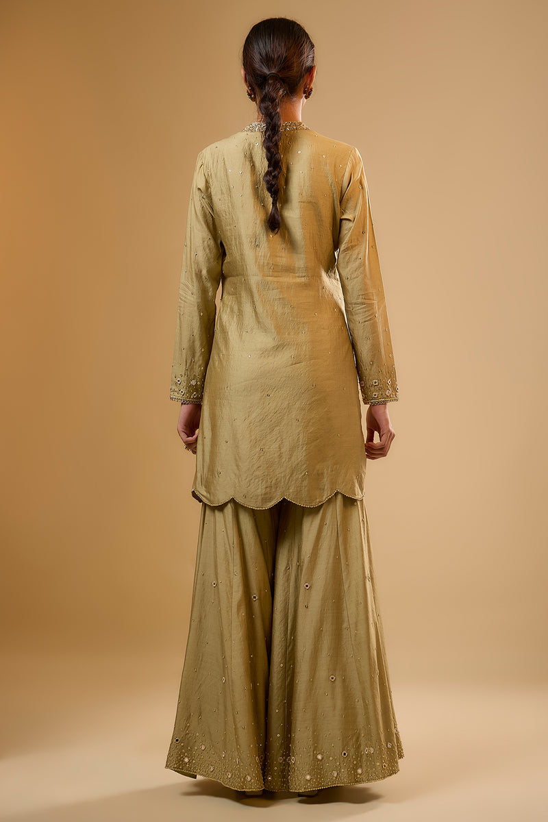 Nazakat Light Green Heavy Mirror Work Sharara Set