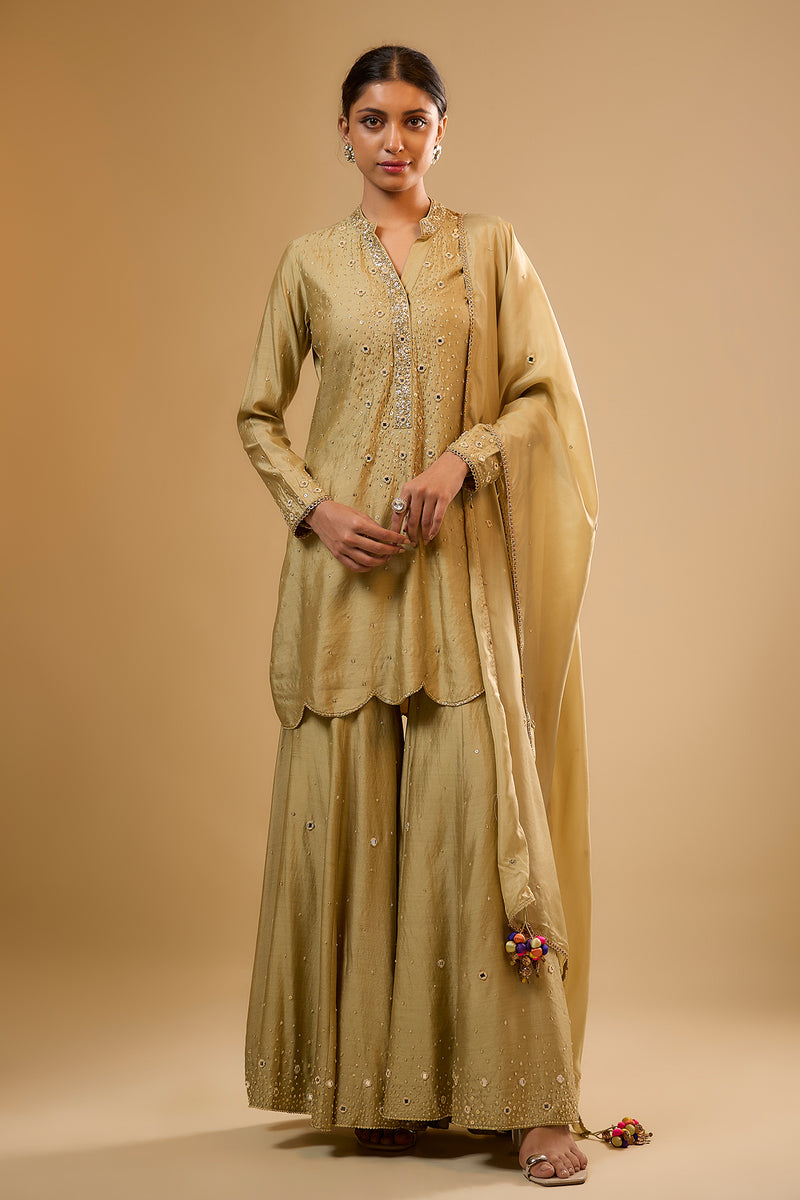Nazakat Light Green Heavy Mirror Work Sharara Set