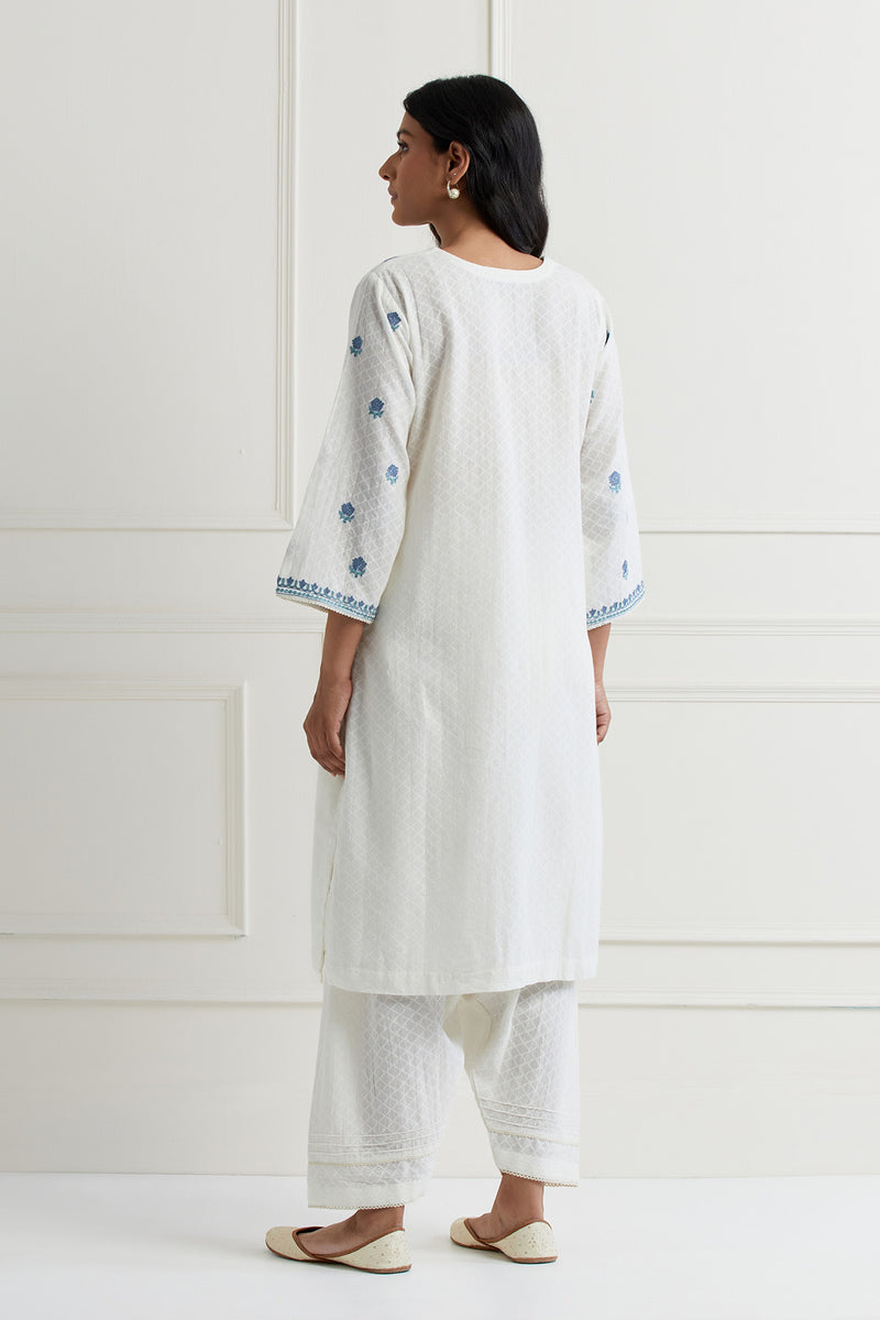 Off White Embroidered Aline Kurta & Pant Salwar Set