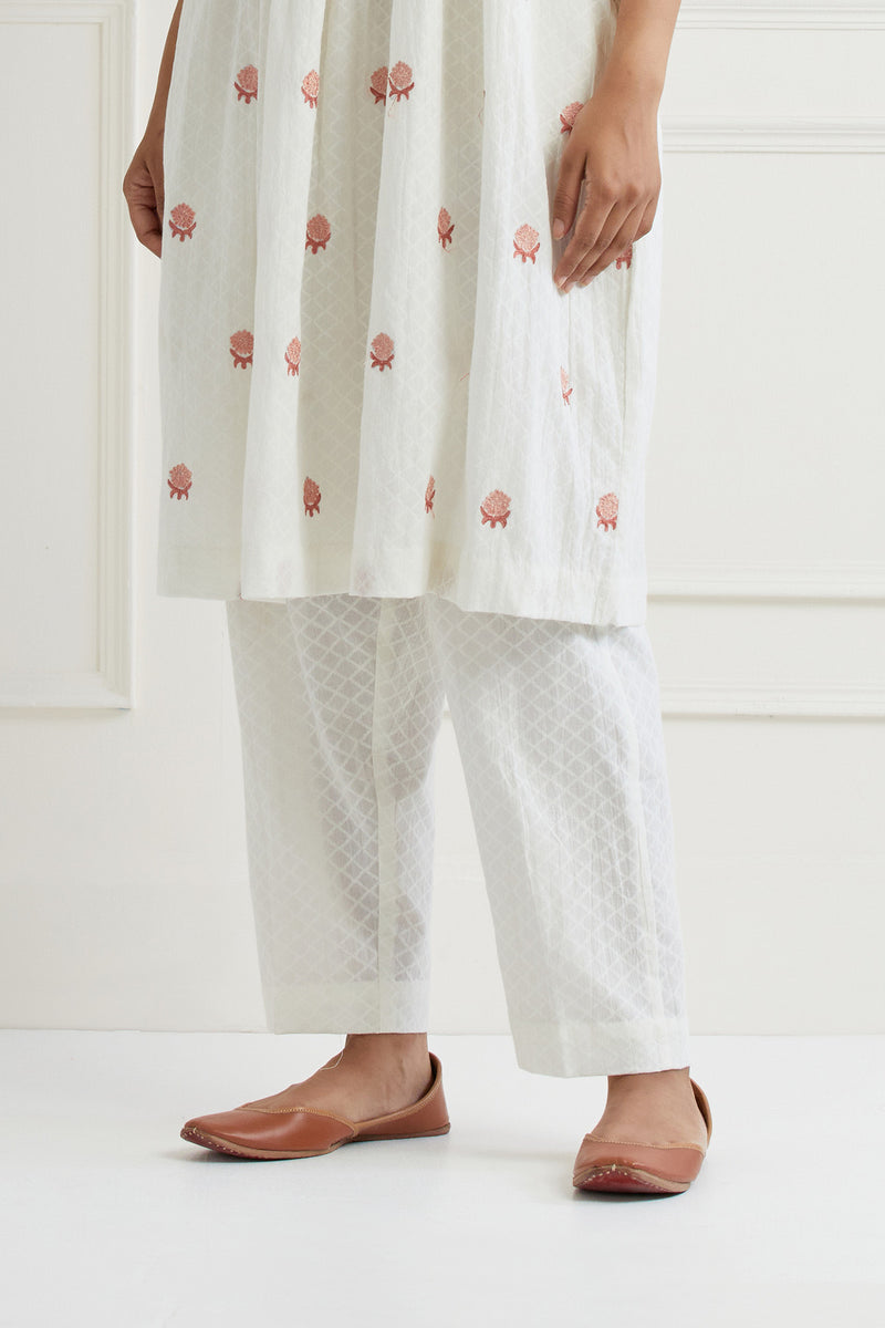 Off White Embroidered Cotton Kurta & Pant Salwar Set