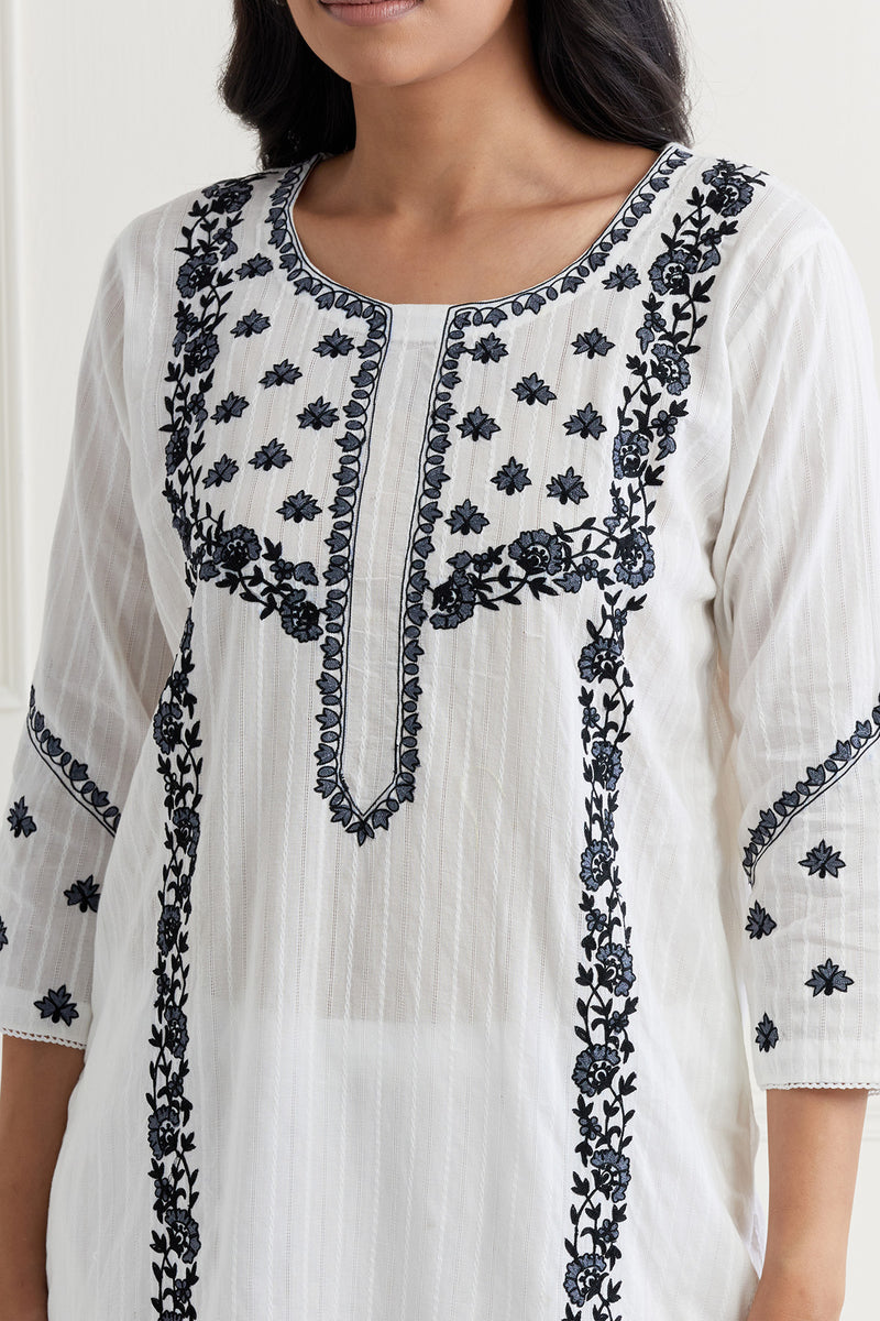 White Embroidered Kurta & Pant  Set