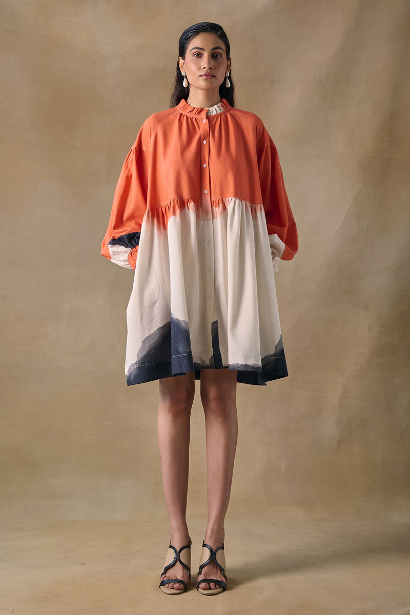 Orange Washed Gathered Dress