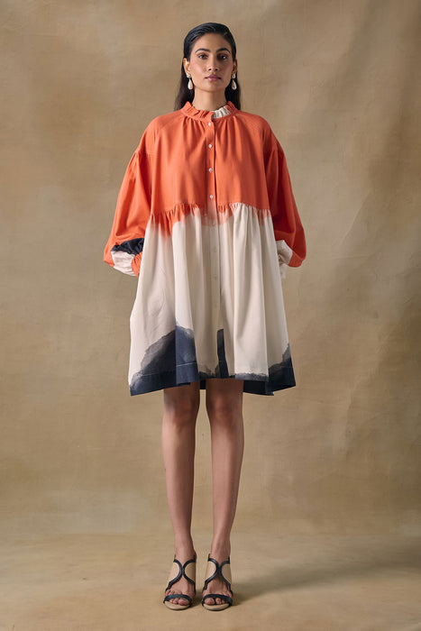 Orange Washed Gathered Dress
