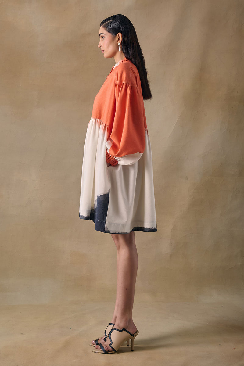 Orange Washed Gathered Dress