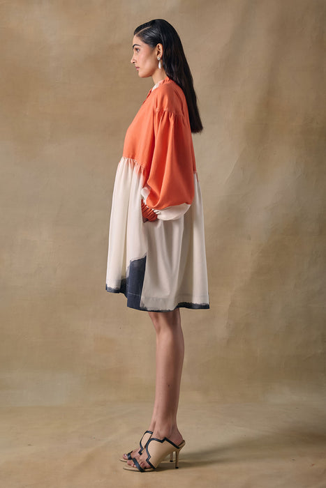 Orange Washed Gathered Dress