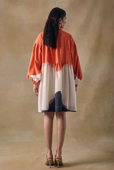 Orange Washed Gathered Dress