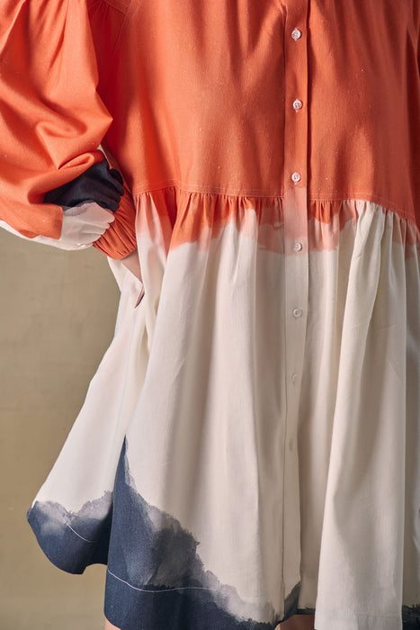 Orange Washed Gathered Dress