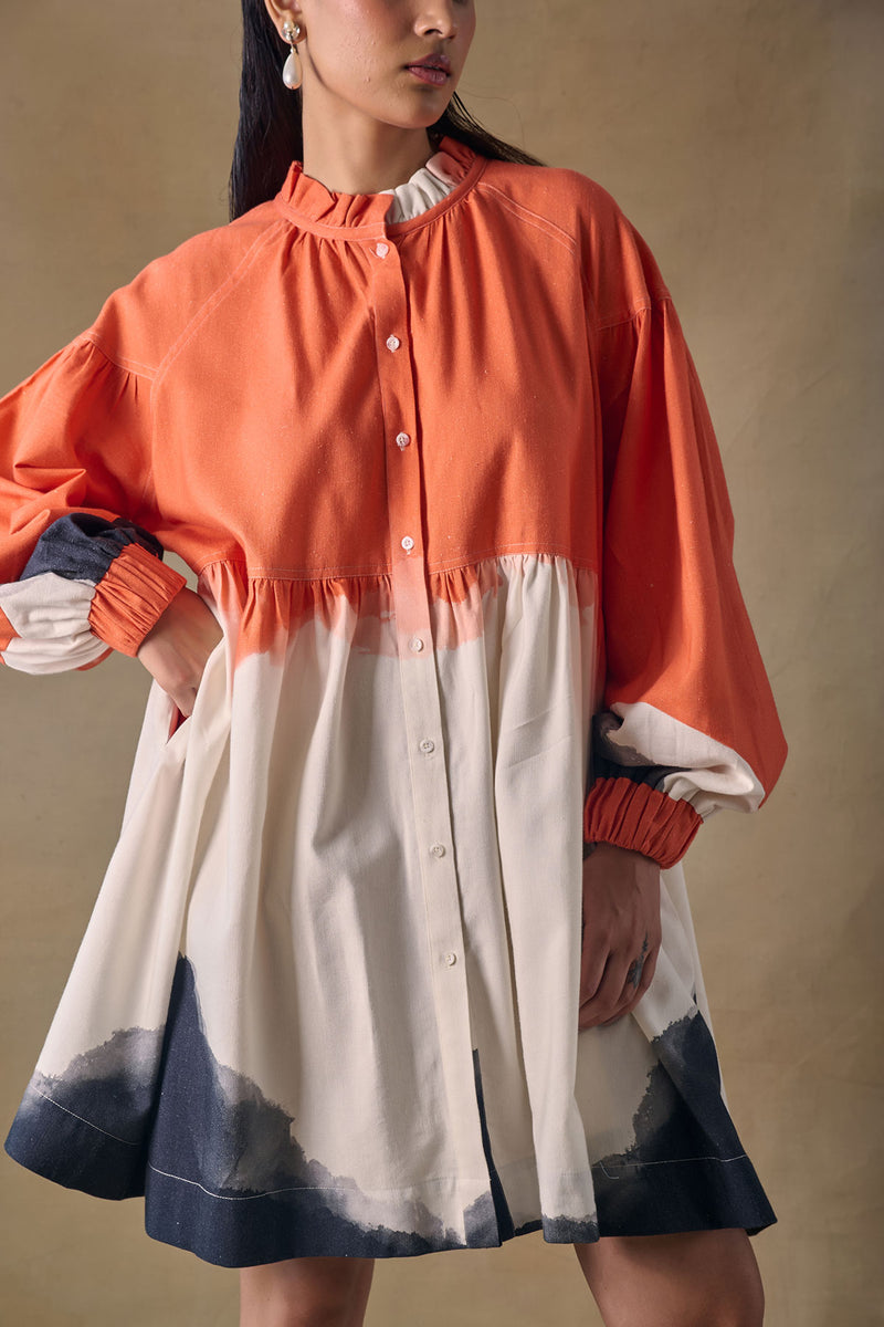 Orange Washed Gathered Dress