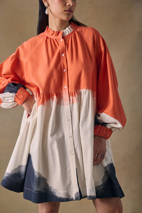 Orange Washed Gathered Dress