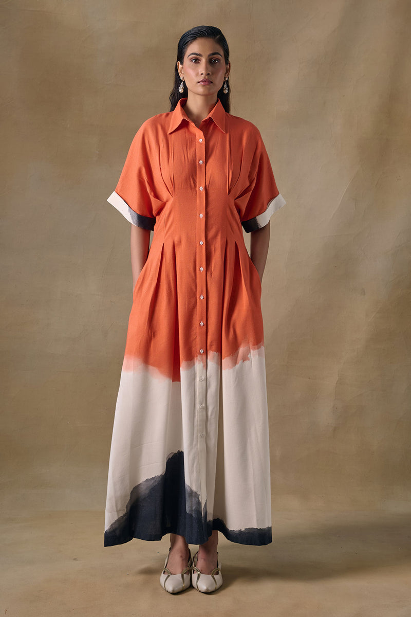 Orange Washed Kimono Dress