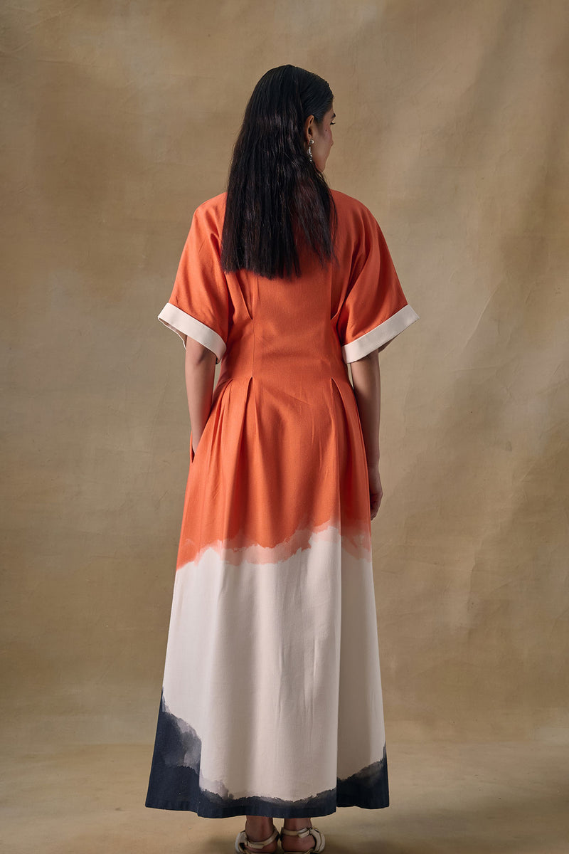 Orange Washed Kimono Dress