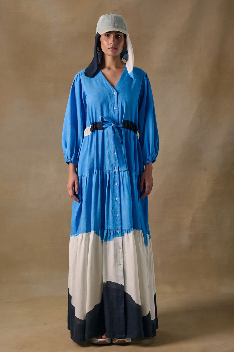 Blue Washed Tiered Dress