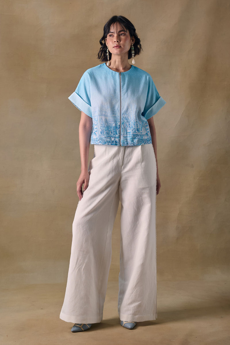 Blue Landscape Kimono Top