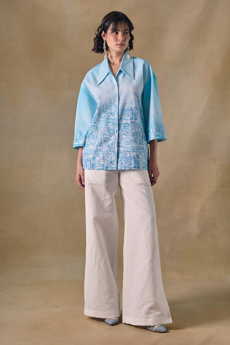 Blue Landscape Kimono Shirt