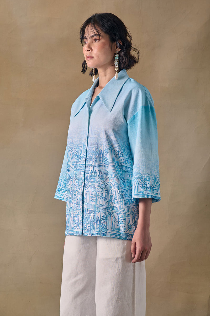 Blue Landscape Kimono Shirt
