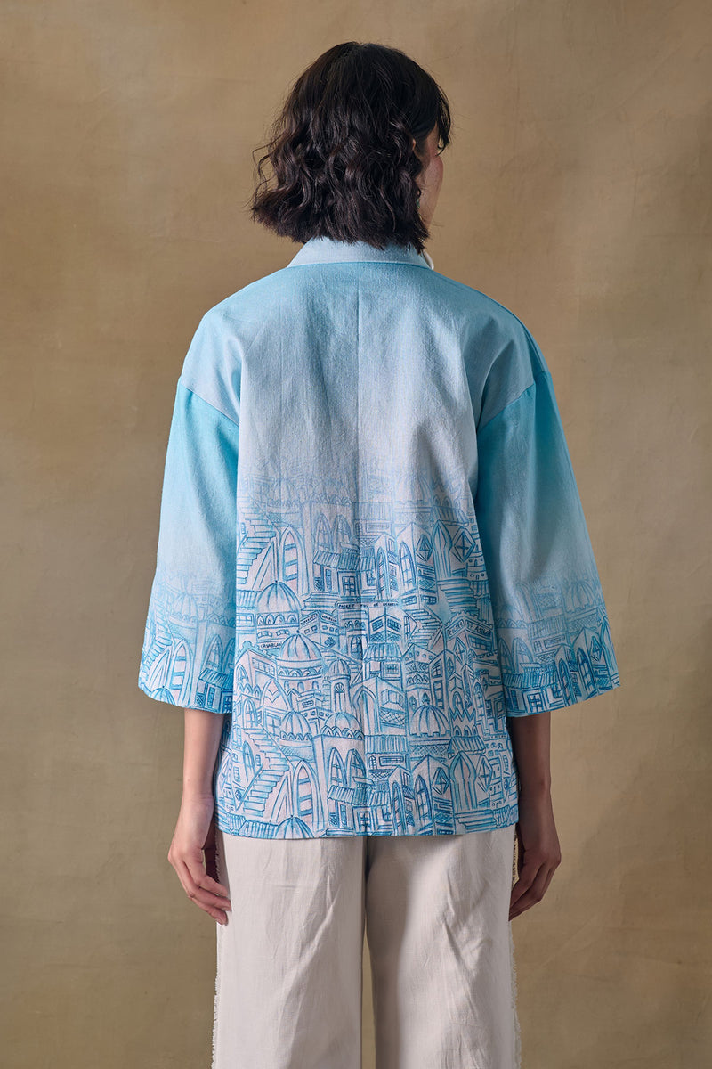 Blue Landscape Kimono Shirt