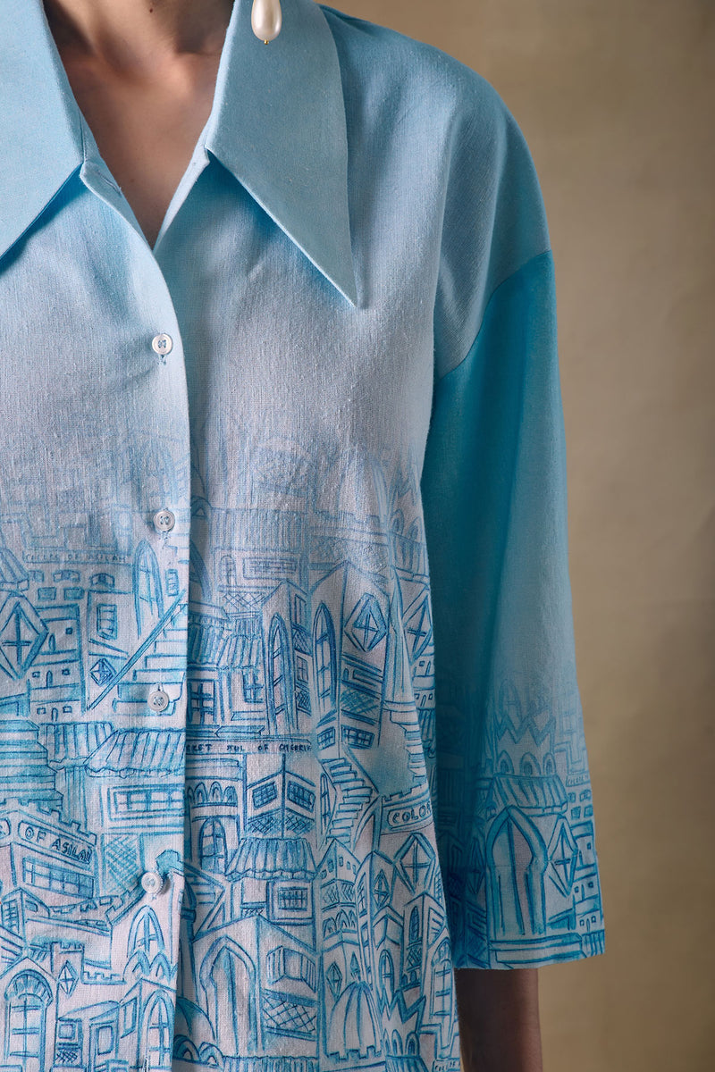 Blue Landscape Kimono Shirt