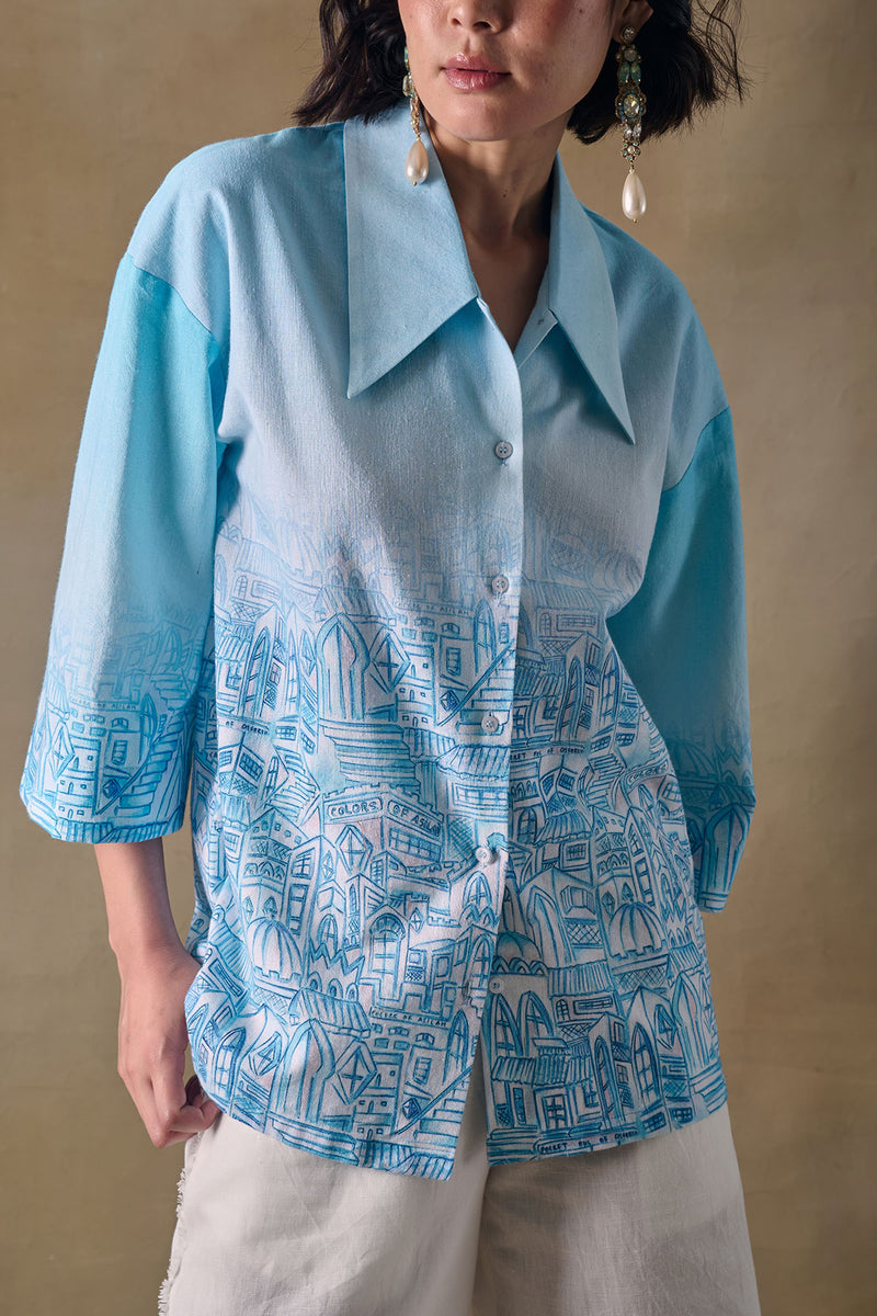 Blue Landscape Kimono Shirt