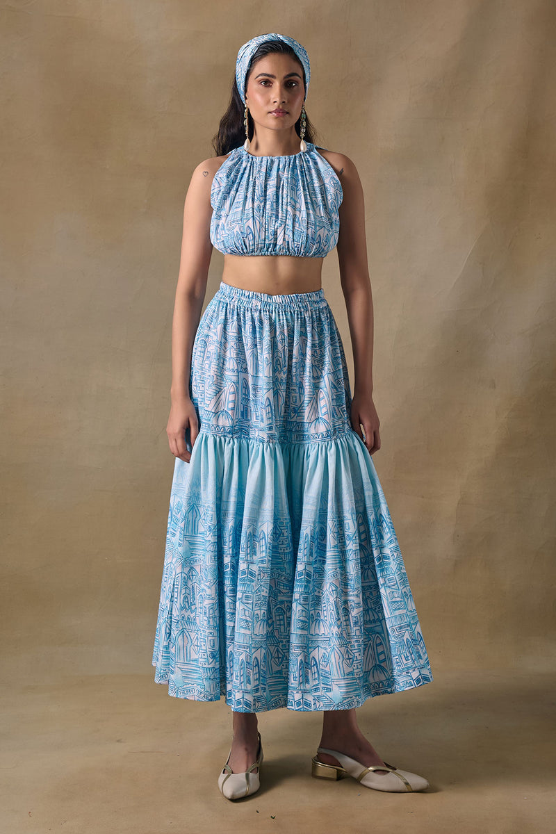 Blue Landscape Tiered Skirt