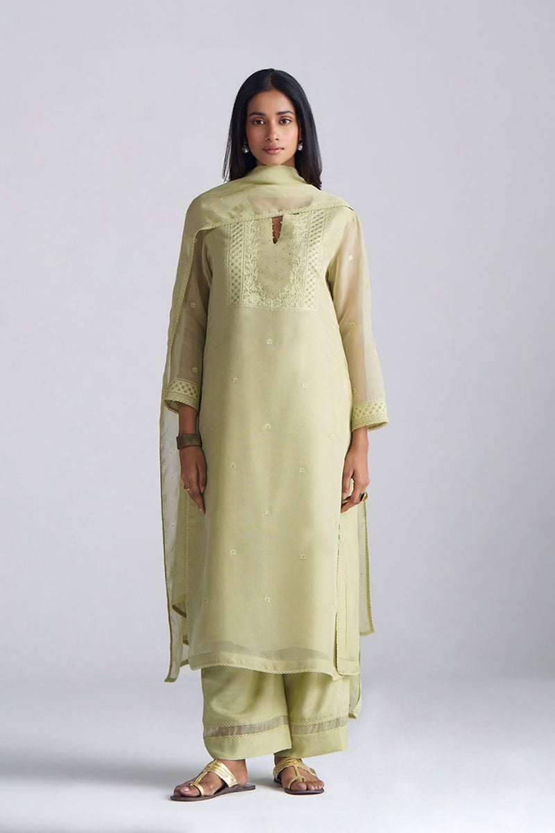 Pista Milk kora Silk Kurta Set
