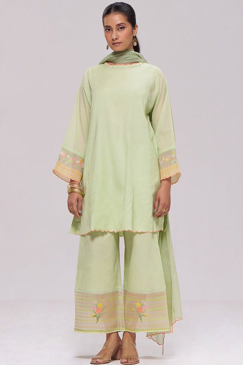 Pistachio Mul-Chanderi Kurta Set