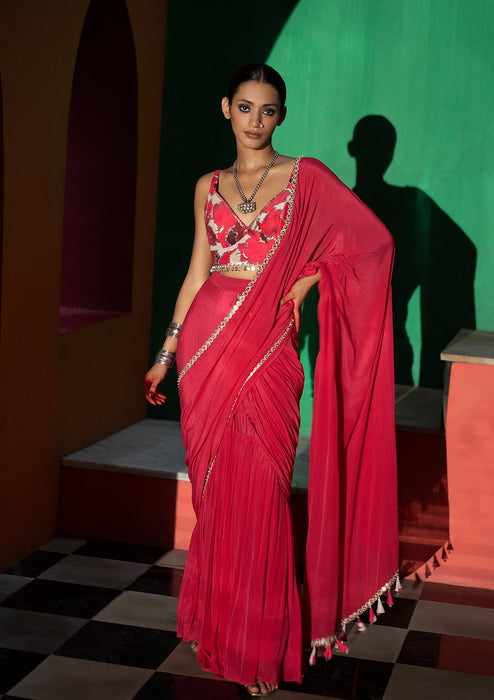 Amara Fuchsia Pleated Saree Set