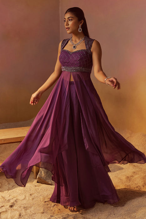 Dusty Purple Indowestern With Hand Embroidery