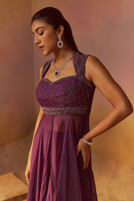 Dusty Purple Indowestern With Hand Embroidery