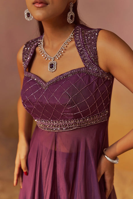 Dusty Purple Indowestern With Hand Embroidery