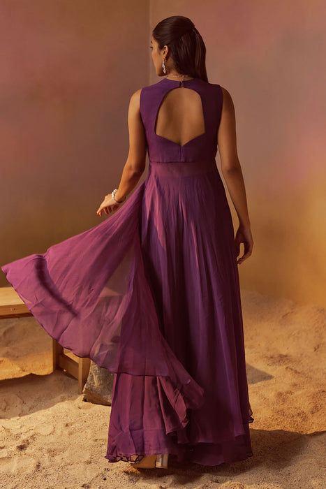 Dusty Purple Indowestern With Hand Embroidery