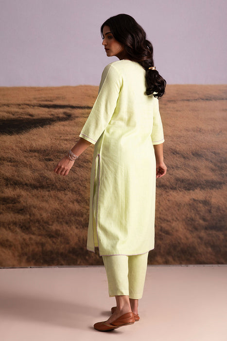 Matcha Green Embroidered Linen Kurta Set