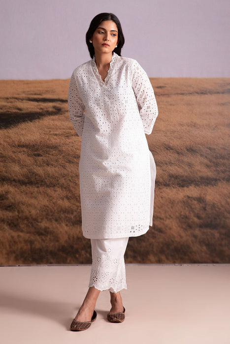 Cutwork Cotton Kurta Set-White