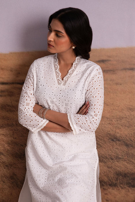 Cutwork Cotton Kurta Set-White