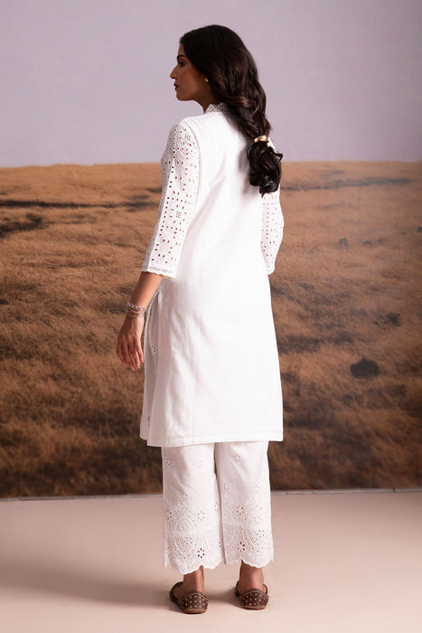Cutwork Cotton Kurta Set-White