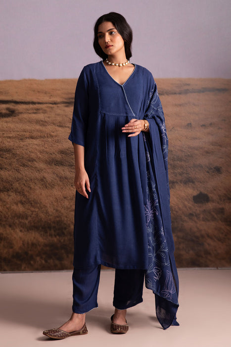 Indigo Linen Kurta Set with Odhani