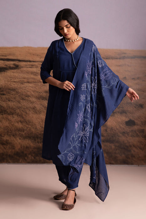 Indigo Linen Kurta Set with Odhani