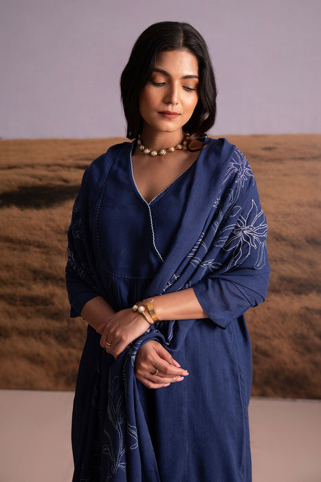 Indigo Linen Kurta Set with Odhani