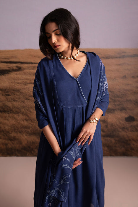 Indigo Linen Kurta Set with Odhani