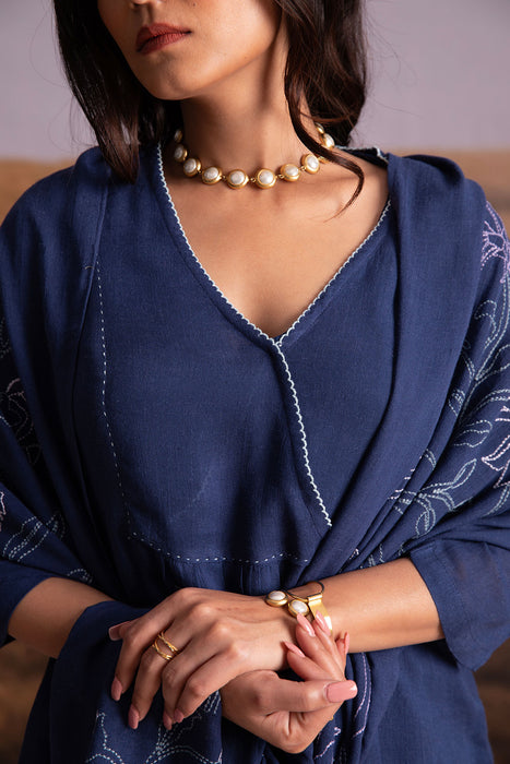 Indigo Linen Kurta Set with Odhani