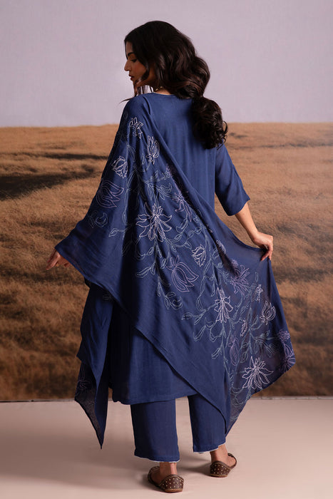 Indigo Linen Kurta Set with Odhani