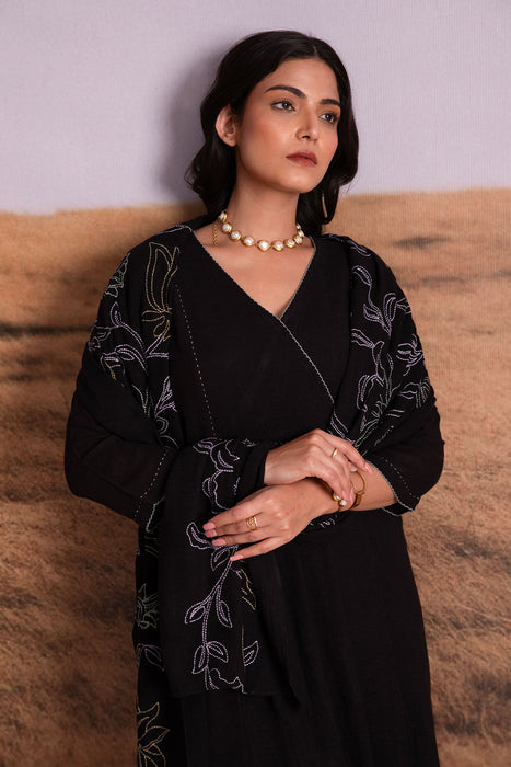 Black Linen Kurta Set with Odhani