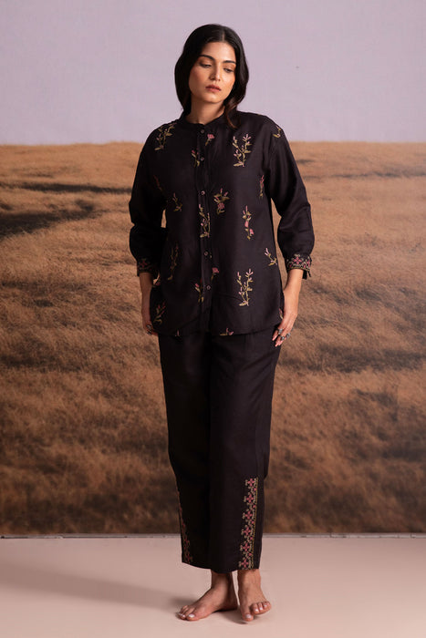 Cross-Stitch Linen Co-ord Set-Black